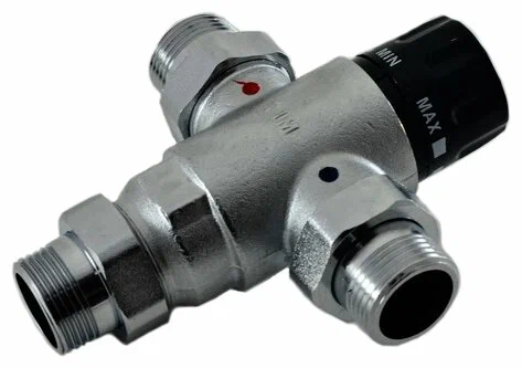 Клапан термостатический смесительный TIM BL8803, с защитой от ожогов 3/4" нар. (3 американки) — купить в Кургане, цены в интернет-магазине «АкваТехника»