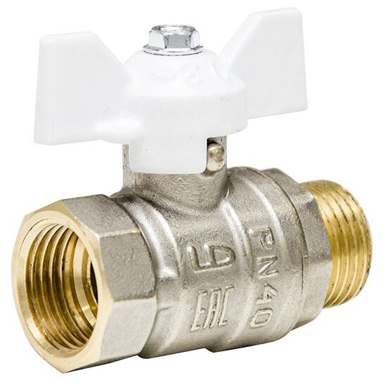 Кран шаровой латунь LD  Pride  1/2", бабочка,белая вн/нар,  