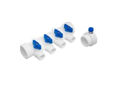 Коллектор PP-R KALDE 40х20х4 с воздухоотводчиком с запорными кранами синий