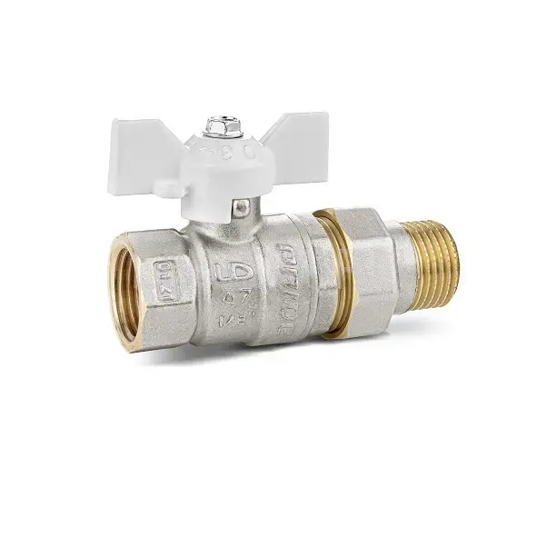 Кран шаровой латунь LD  Pride  3/4", бабочка,белая ВР/НР со сгоном прямой,  