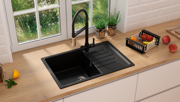 Мойка врезная  GRANMILL прямоугольная №43 ультра-черная(344) 780*510*200мм двухчашевая — купить кухонную мойку в Кургане, цены в интернет-магазине «АкваТехника»