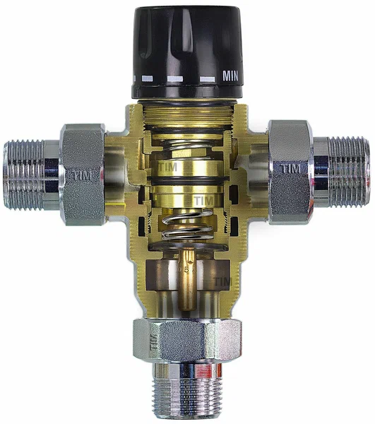 Клапан термостатический смесительный TIM BL8803, с защитой от ожогов 3/4" нар. (3 американки) — купить в Кургане, цены в интернет-магазине «АкваТехника»