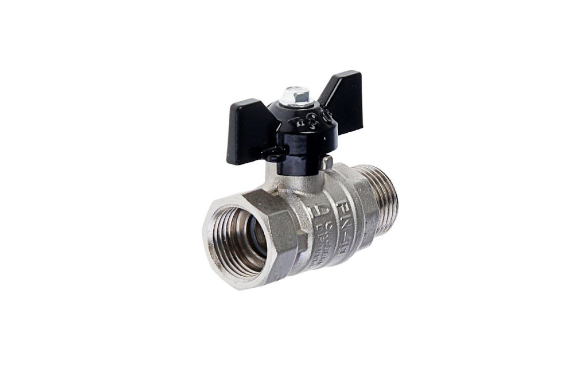 Кран шаровой латунь LD  Pride  1", бабочка,чёрная нар/нар  