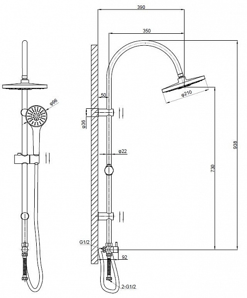 Стойка для душа ESKO  ST01 хром три режима 1.5м   — купить смеситель для душа в Кургане, цены в интернет-магазине «АкваТехника»