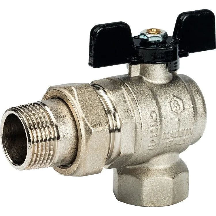 Кран шаровой латунь STOUT SVB-0008-000025 1", бабочка, вн/нар, угловой со сгоном