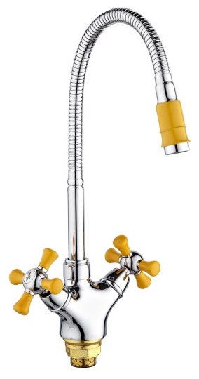 Смеситель для кухни РМС   SL92YW-279F  гайка двухрычажный хром/желтый