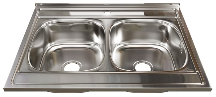 Мойка накладная MIXLINE  3 1/2" двухчашевая   600*800*180(0,6) с сифоном