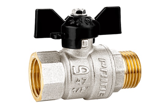 Кран шаровой латунь LD  Pride  1", бабочка,чёрная вн/вн  