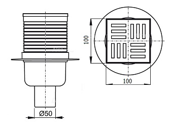 50 трап с вертик. спуском,рег решетка 100х100 пласт. АНИ пласт TA5704								2
