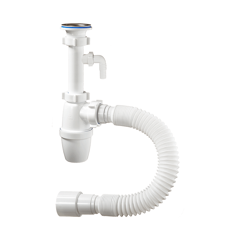 Сифон для раковины ОРИО А-32079 ан. С1310 1 1/4 бутылочный удлинненый с одним отводом, гибкой трубой