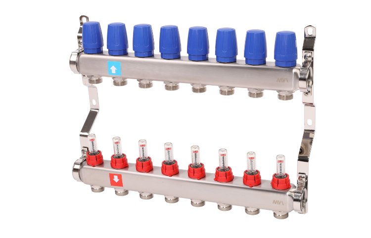 Коллектор из нержавеющей стали PRO AQUA  1"х3/4"х7 с расходомерами   