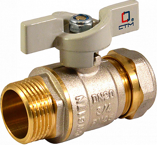Кран шаровой латунь STM  20х1/2" бабочка, нар/цанга  