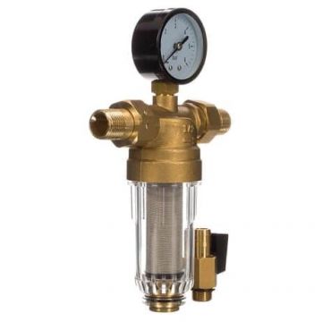 Фильтр промывной ViEiR JC152, 1/2", с манометром, стеклянный корпус