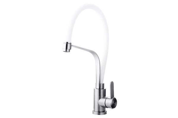 Смеситель для кухни FASHUN  А54012-8   гибкий излив, с фиксатором,сатин/белый,D=35мм 