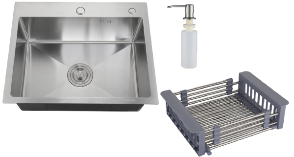 Мойка кухонная РМС 580*430 (3 в 1) + корз. раздв. + дозатор врезной MR-5843BL — купить кухонную мойку в Кургане, цены в интернет-магазине «АкваТехника»