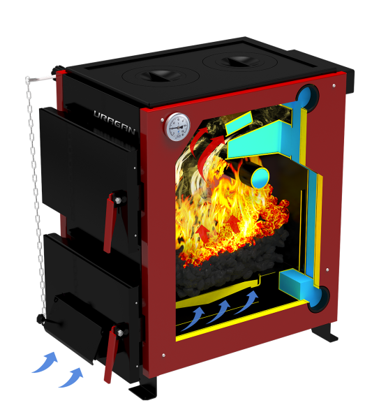 Котел твердотопливный ТЕРМОКРАФТ  URAGAN, одноконтурный, 16кВт, 2 чугун. конфорка, возможность устан — купить в Кургане, цены в интернет-магазине «АкваТехника»
