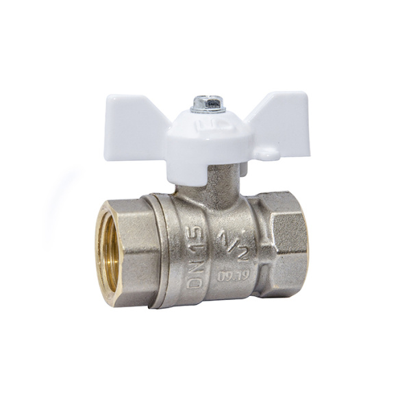 Кран шаровой латунь LD  Pride  1/2", бабочка,белая вн/вн  