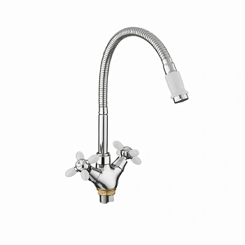 Смеситель для кухни FASHUN  А43127-8   двухвент. с гибким изливом,белый 