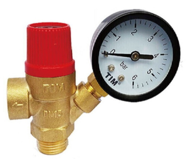 Клапан предохранительный мембранный с манометром TIM BL4802-3, 1/2 нар./вн., 3 bar, латунь