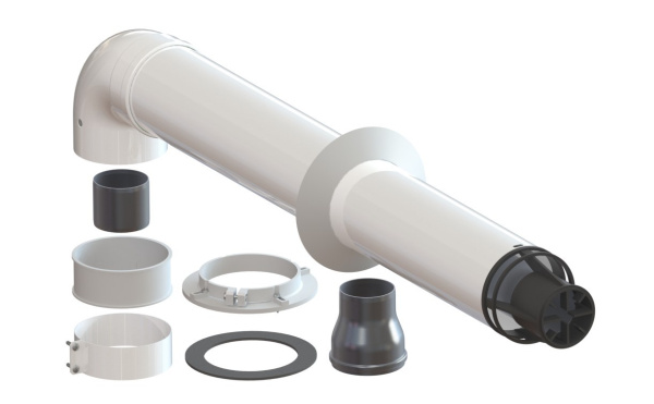 Газоход коаксиальный  комплект универсальный (труба/колено/хомут) 60/100мм*1м,   антилед,  