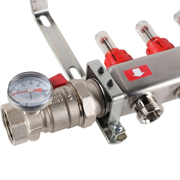 Коллектор из нержавеющей стали ROMMER   1"х3/4"х8 с расходомерами    — купить в Кургане, цены в интернет-магазине «АкваТехника»