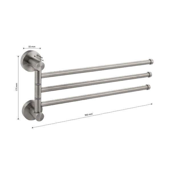 Держатель полотенец GFmark поворотный тройной с двойным креплением, нерж.сталь 80132 — купить сантехнику в Кургане, цены в интернет-магазине «АкваТехника»