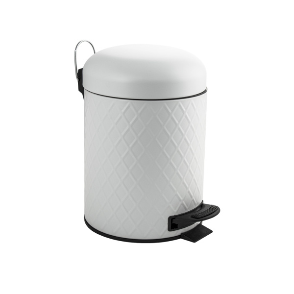 Ведро Санакс 1505 круглое БЕЛОЕ эмаль с узором, с педалью с нерж.стал. марка 410 5л УЦЕНКА