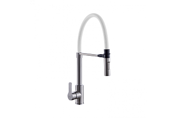 Смеситель для кухни FASHUN  А54511-8   с гибким изливом и магнитным фиксатором,сатин,белый 