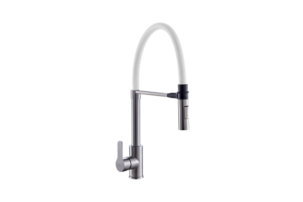 Смеситель для кухни FASHUN  А54511-8   с гибким изливом и магнитным фиксатором,сатин,белый 