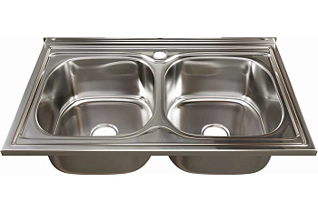 Мойка накладная MIXLINE  3 1/2" двухчашевая   50*80 (0,6) с сифоном