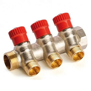 Коллектор из латуни GF  1"х3/4"х4 с расходомерами никелированный  