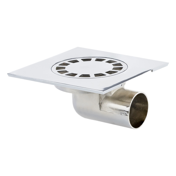 Трап мет. угловой 15 х 15 см (диам. 50 мм, хром) гидрозатвор, MP-У ИС.110004