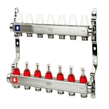 Коллектор из нержавеющей стали РТП  1"х3/4"х7 с расходомерами   