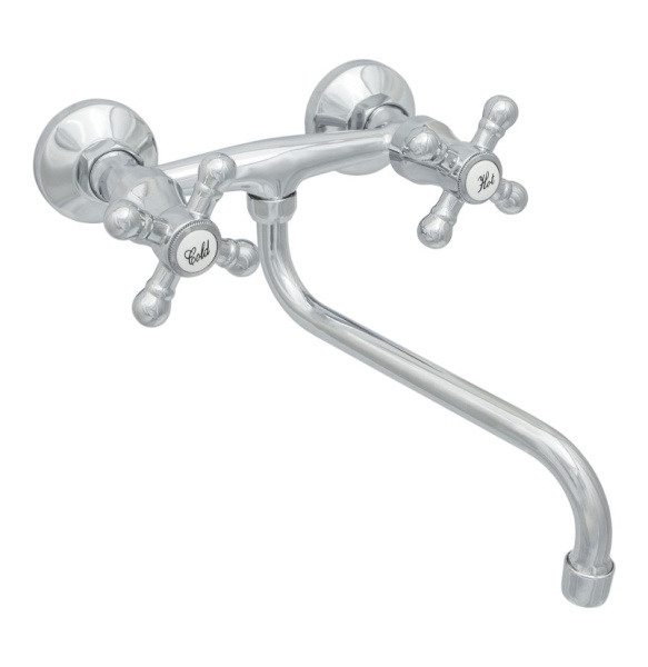 Смеситель настенный ЦС-СМ 294 Ст. Белый пласт. маховик СМ508801.20