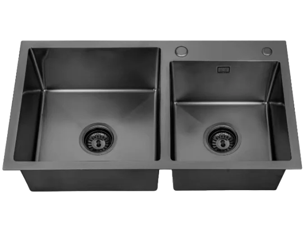 Мойка кухонная двойная РМС 780*430 (3 в 1) + корз. раздв. + дозатор врезной MR-7843BL