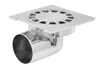 Трап мет. угловой 10 х 10 см (диам. 50 мм, хром) гидрозатвор, MP-У ИС.110003