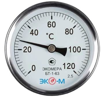 Термометр биметаллический ЭКОМЕРА БТ-1-63, 0-120С, L=60