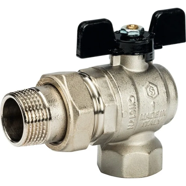 Кран шаровой латунь STOUT SVB-0008-000025 1", бабочка, вн/нар, угловой со сгоном