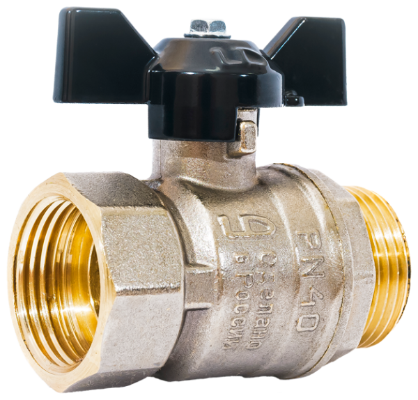 Кран шаровой латунь LD  Pride  1/2", бабочка,чёрная вн/вн для датчика температуры 