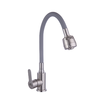 Смеситель для кухни FASHUN  А54101+N7347   гибкий излив, серый/сатин,D=35мм 