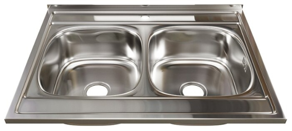 Мойка накладная MIXLINE  3 1/2" двухчашевая   600*800*180(0,6) с сифоном