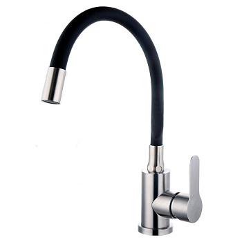 Смеситель для кухни FASHUN  А54101-7  врезной, с гиб изливом, нерж. сталь однорычажн. черный