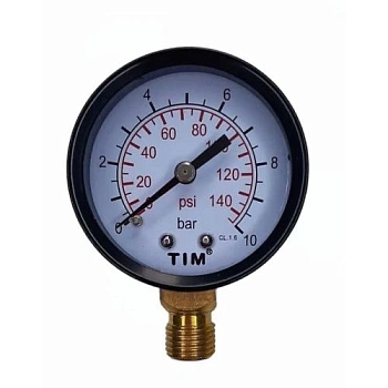 Манометр радиальный TIM Y-50-10, 1/4" нар., 10 bar