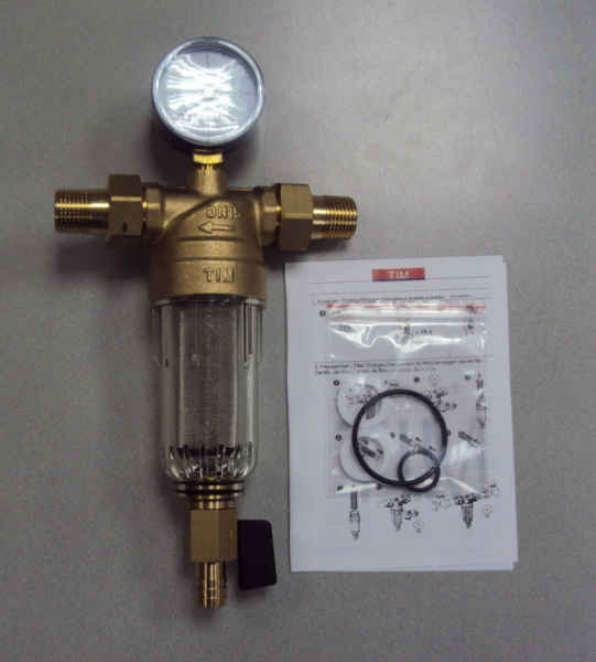 Фильтр промывной TIM JH-1002Y2, 1/2", с манометром, стеклянный корпус