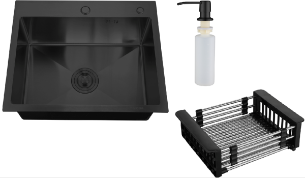 Мойка кухонная РМС 600*500 (3 в 1) + корз. раздв. + дозатор врезной MR-6050BL