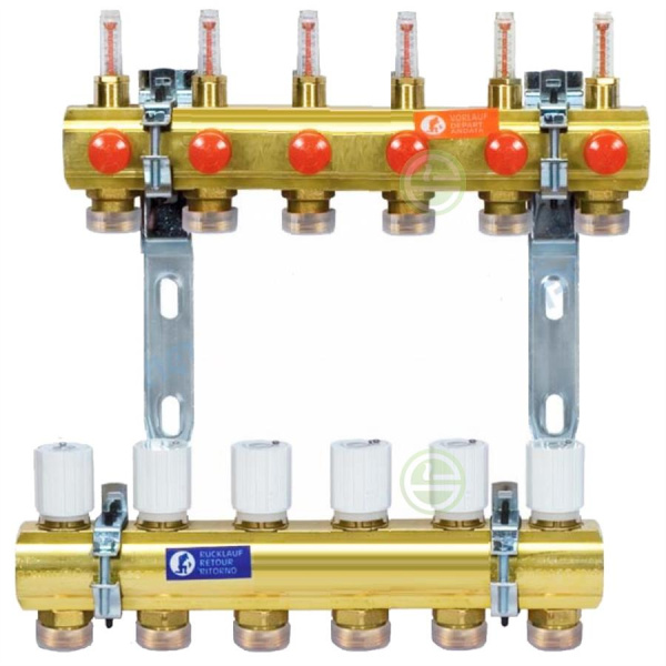 Коллектор  GIACOMINI Е R557FY008 1"х3/4"х8 с расходомерами   