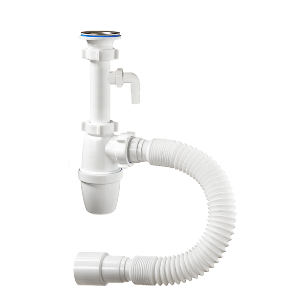 Сифон для раковины ОРИО А-32079 ан. С1310 1 1/4 бутылочный удлинненый с одним отводом, гибкой трубой