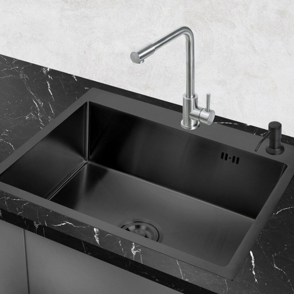Мойка кухонная РМС 580*430 (3 в 1) + корз. раздв. + дозатор врезной MR-5843BL — купить кухонную мойку в Кургане, цены в интернет-магазине «АкваТехника»