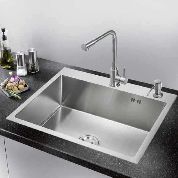 Мойка кухонная РМС 580*430 (3 в 1) + корз. раздв. + дозатор врезной MR-5843BL