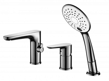 Смеситель для ванны GROSS AQUA Spase 1209288С на борт ванны, 3 отверстия  однорычажн. хром